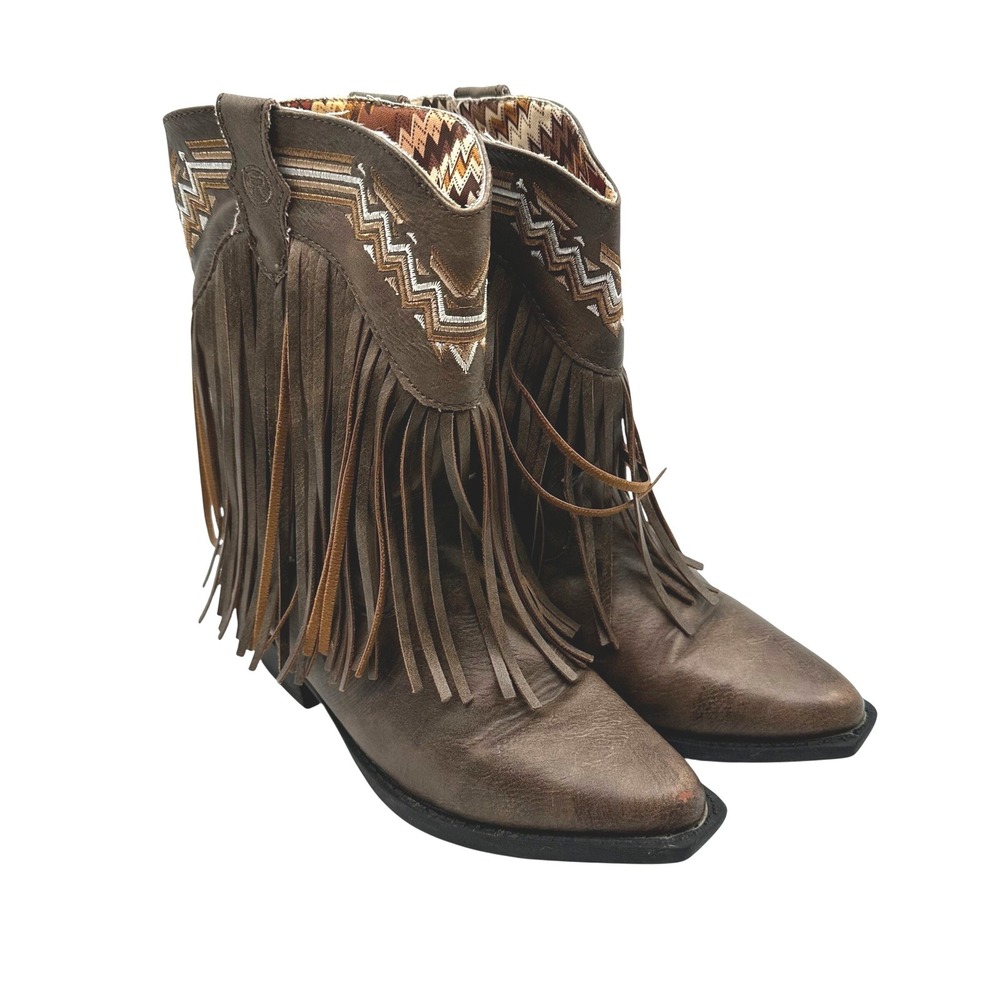 Roper Little Kids Girls Brown Faux Leather Fringe Cowboy Boots Western Size 3